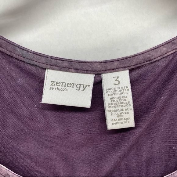 Chicos Zenergy Silky Purple White Abstract Print Size 3=Large 3/4Sleeve Pullover - Picture 7 of 9